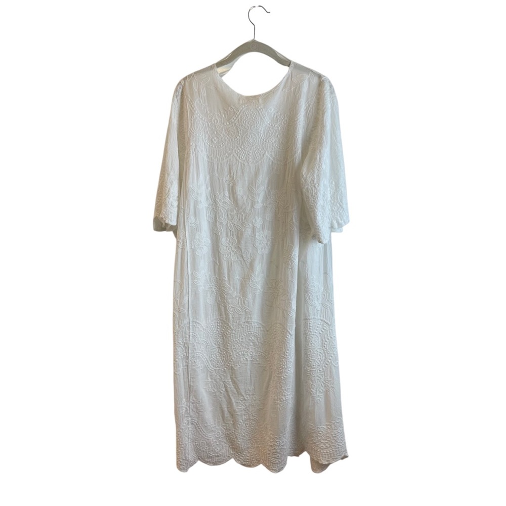Kindred White Embroidered Floral Open Front Kimono Duster Sz L Beach Casual - Picture 6 of 13